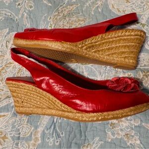 Eric Michael Petula wedges, red leather, EU 37/US 7 sz, used, good.